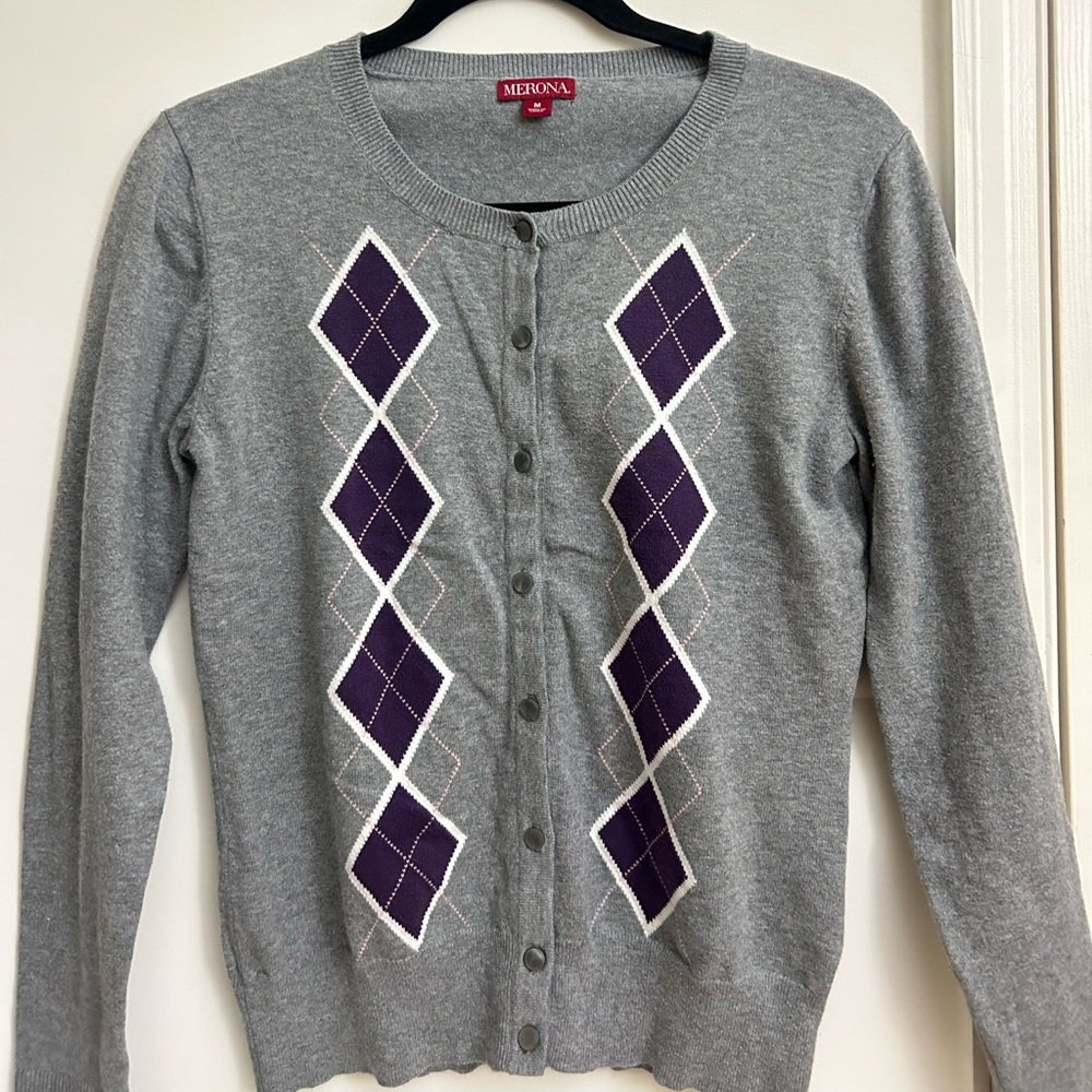 Vintage Preppy Button Up Argyle Sweater